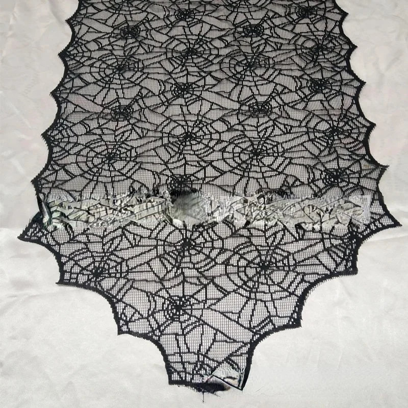 Кружевное украшение на Хэллоуин паутина череп скелет черная скатерть каминная