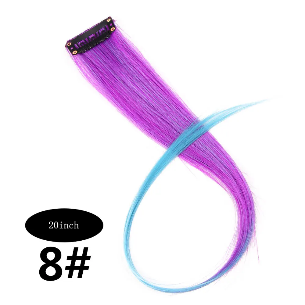 pinkblue Очаровательные длинные прямые цветные волосы, 20 дюймов, накладные волосы на заколках, радужные волосы, розовые синтетические волосы на заколках - Цвет: pinkblue