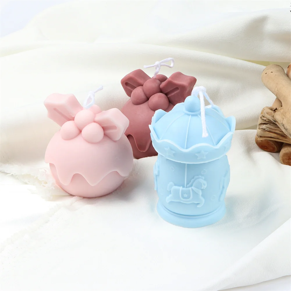 Hot Sales Christmas Gift Candle Mold Silicone Carousel Mould 3D Stereo Xmas Small Ball Resin Home Decorations Ornament