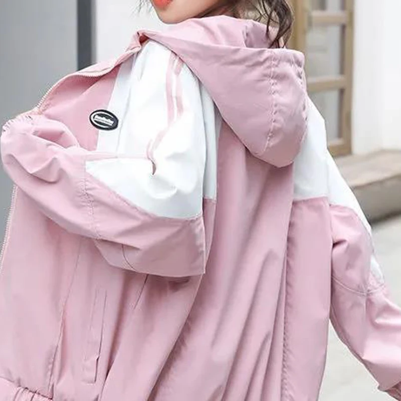 Женская куртка с капюшоном Повседневная Базовая Свободная на молнии длинными