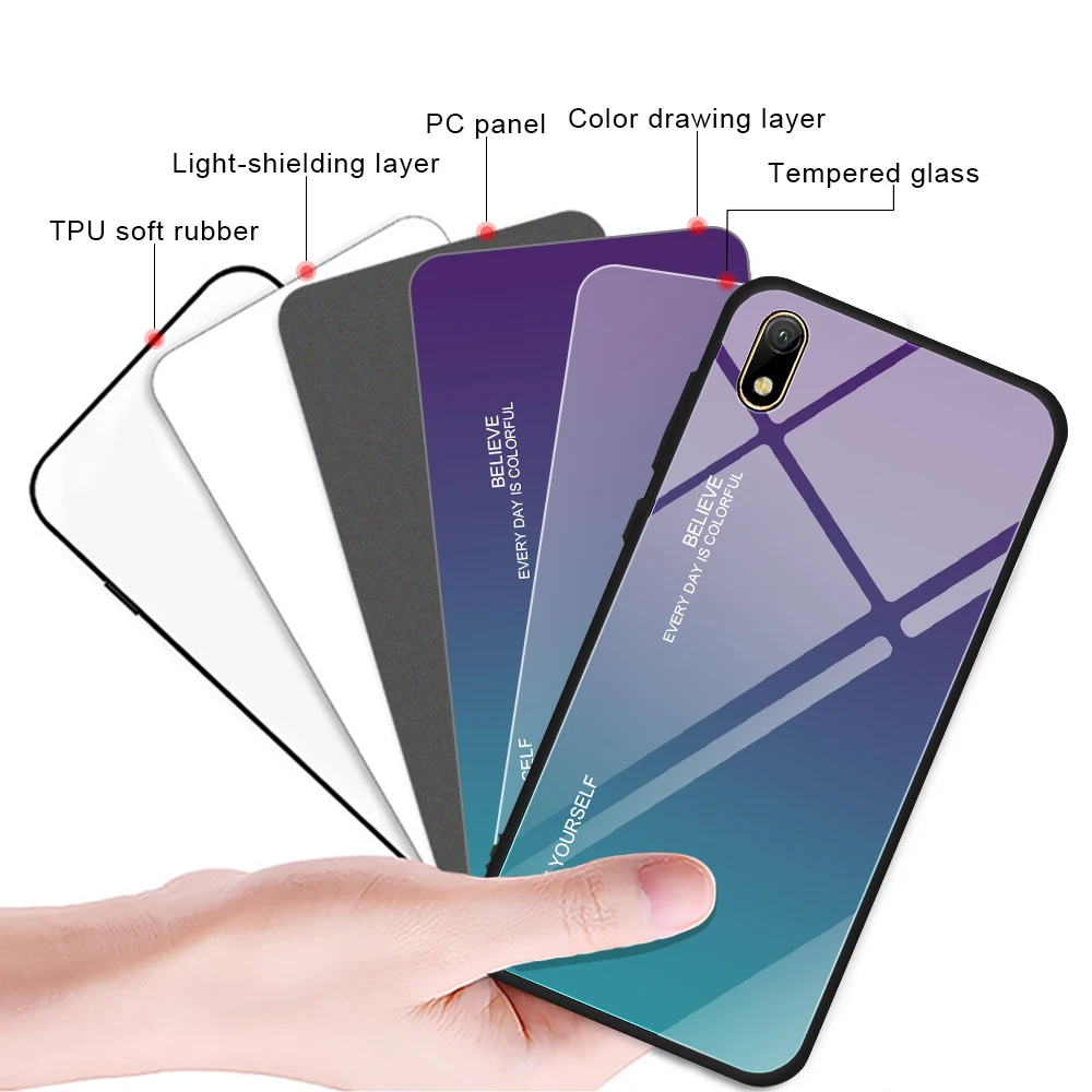 For Honor 8S 8 S Case Gradient Tempered Glass Hard TPU Silicone Frame Back Cover for Huawei Y5 2019 Shockproof |
