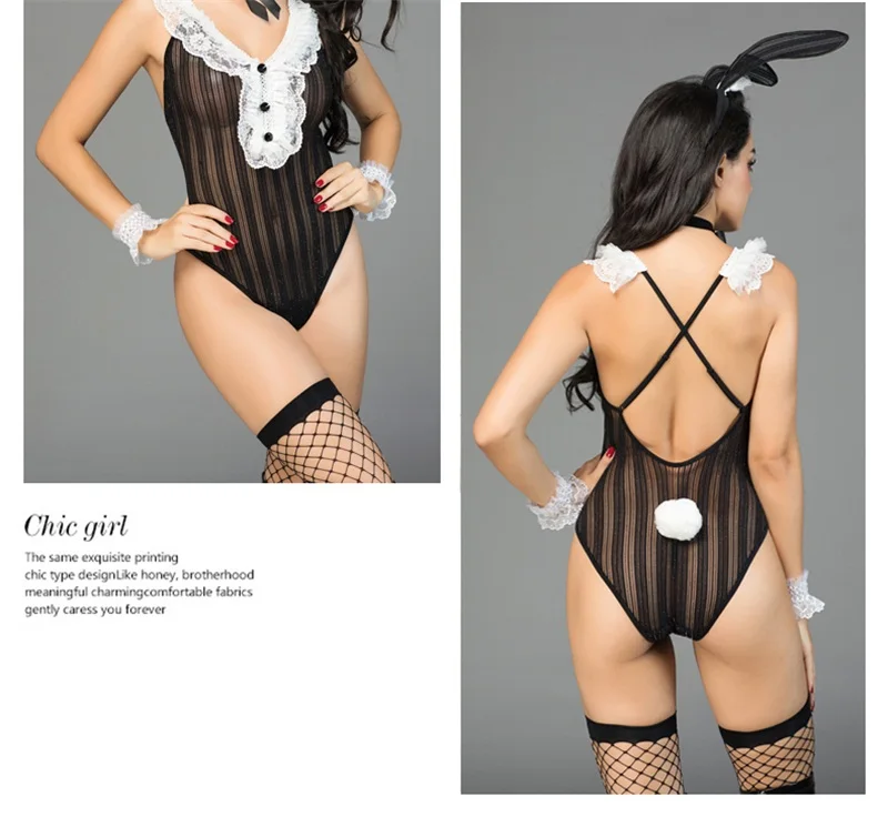 

Transparent lace Jumpsuit Bunny Girl Uniform Lingerie Erotic Cosplay Porno Costume Temptation Underwear For Role-playing Games