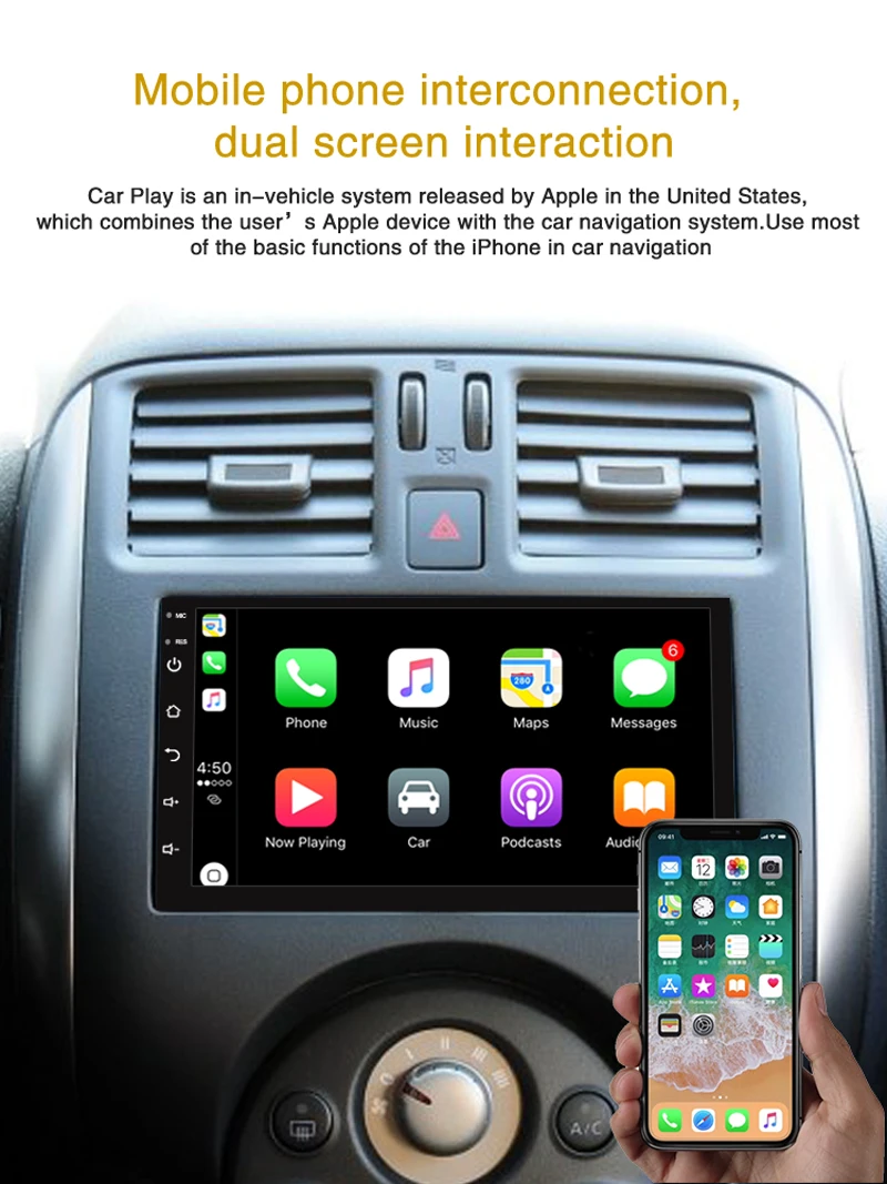 Новый автомобильный 7-дюймовый 2 Din Android Универсальный навигационный MP5-плеер Mirrorlink FM Bluetooth Carplay GPS Мультимедийное видео на.