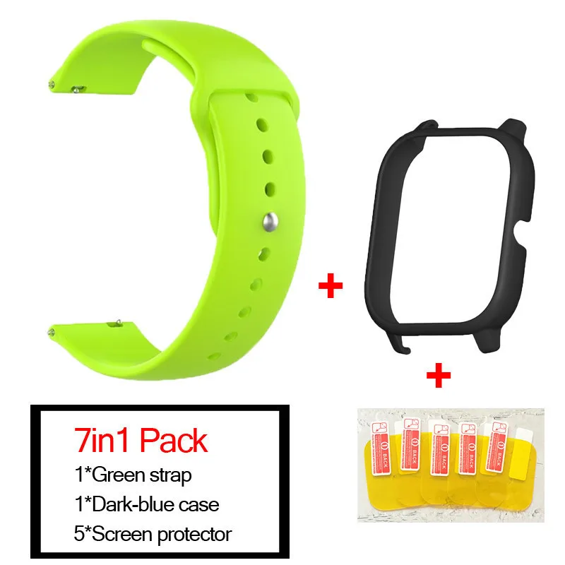 green-black 7в1 умные часы аксессуары для Huami Amazfit GTS ремешок силиконовый Смарт Браслет полосы для Amazfit gts чехлы Защита экрана - Цвет: green-black