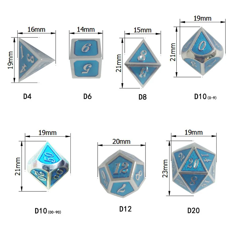 7 шт./компл. металлические игральные кости D4 D6 D8 D10 D % D12 D20 для игры в настольные DND