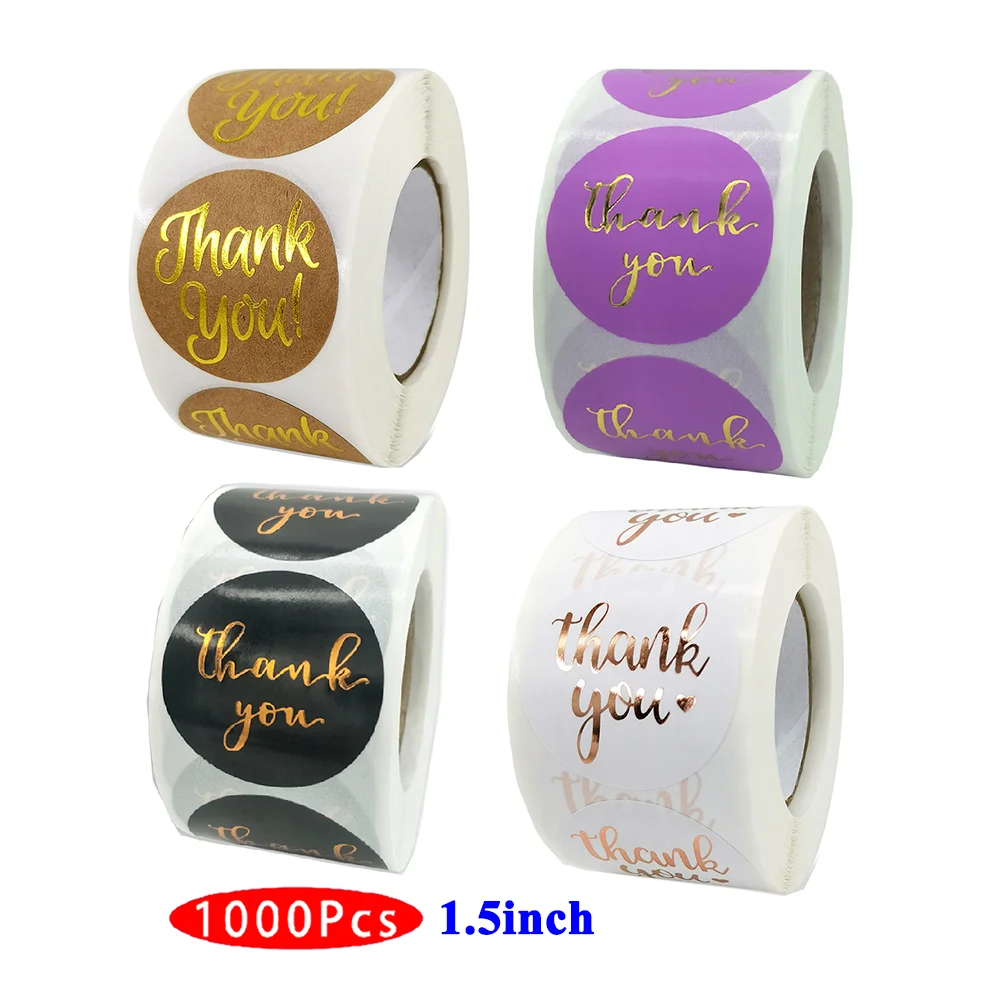 1.5inch 1000Pcs Decorative Cute Aesthetic Thank You Holographic Stickers Ratro Kawaii Post Scrapbooking Journal Diary Seal Label