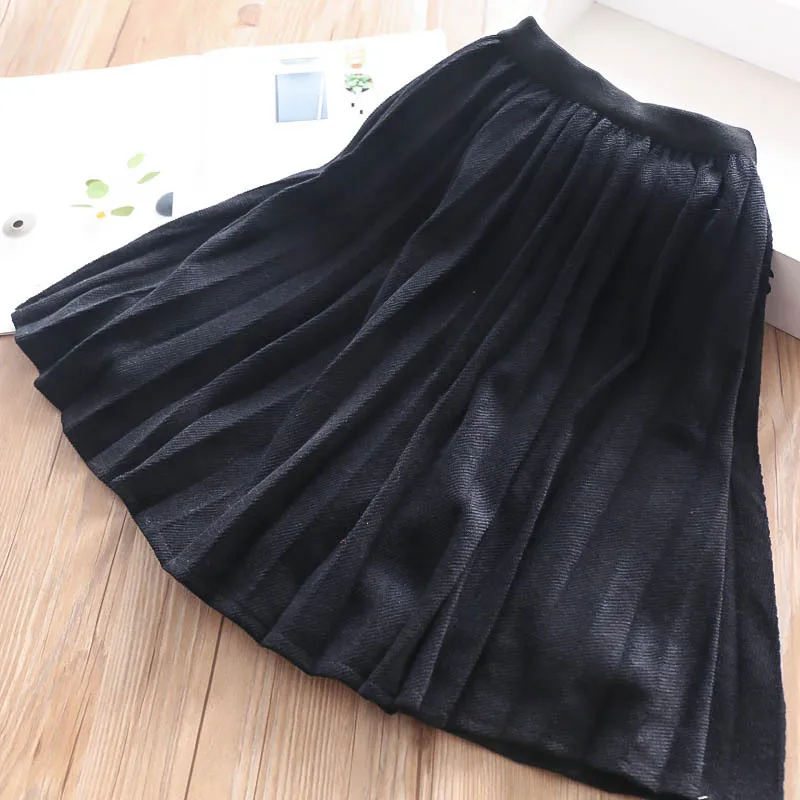 Осенне-зимняя свободная бархатная юбка со складками на талии для девочек детское