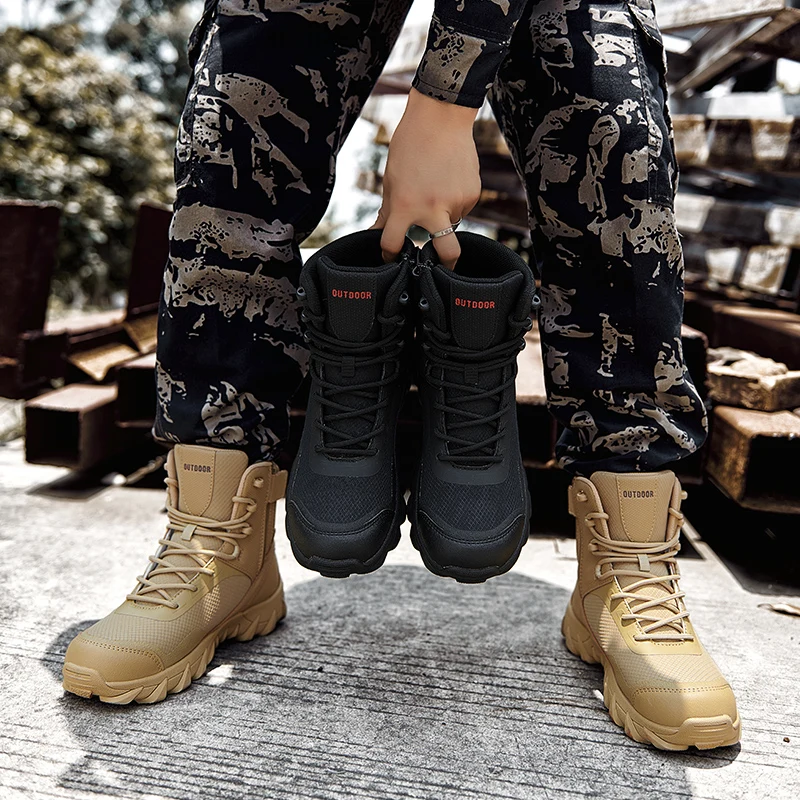 2021 Special Force Tactical Desert Combat Boots Men Leather Military Boots High Quality Outdoor Mens Hiking Boots Big Size 46