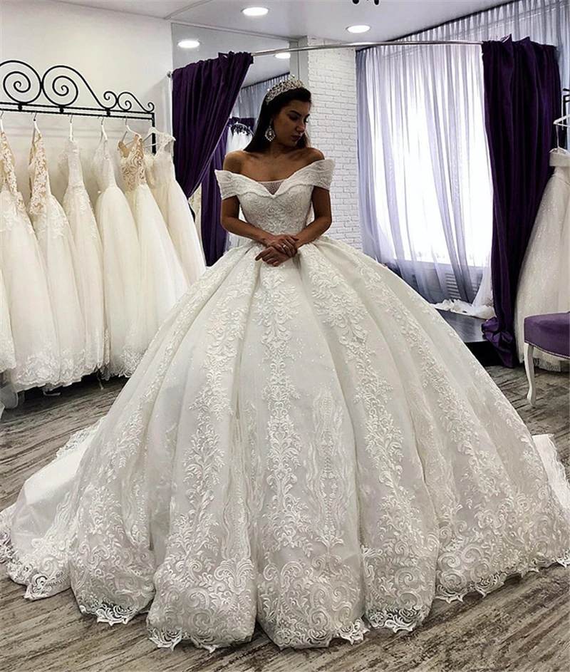 

Fashion Boat Neck Off Shoulder Middle East Wedding Gown Arabic Ball Gown Wedding Dress
