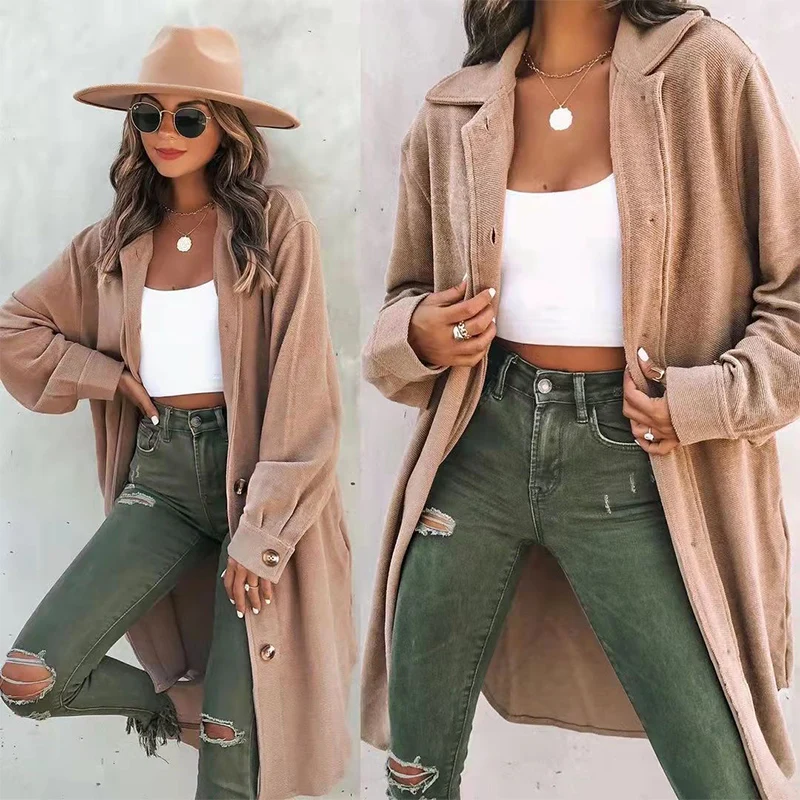 

Solid Irregular Long Cardigan Jacket Elegant Lapel Single Breasted Trench Coats Autumn Women Casual Long Sleeve Loose Outerwear
