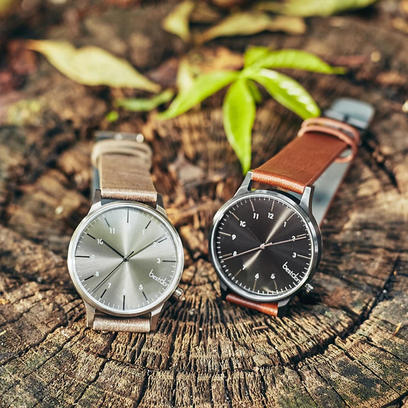 Часы мужские Кварцевые водонепроницаемые с кожаным ремешком из телячьей