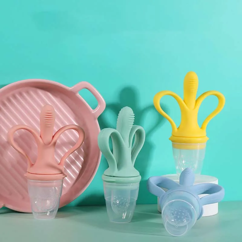 

Baby Food Feeder Nibbler Baby Fruit Pacifiers Teat Mesh Feeder Chew Banana Silicone Teethers Baby Soother Feeding Nipple