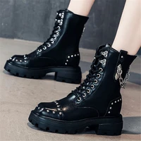 punk goth women rivets cow leather round toe platform ankle boots spike studded buckle oxfords creeper shoes 34 35 36 37 38 39