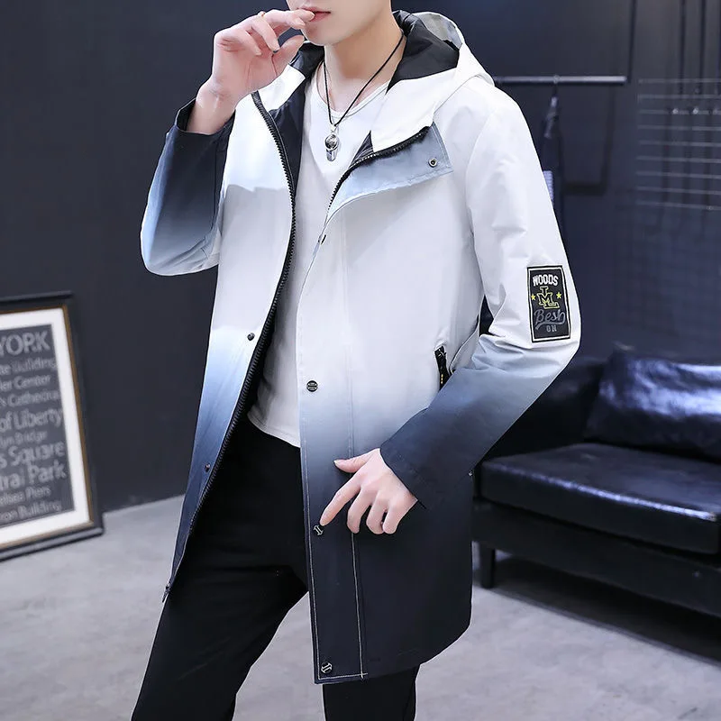 

Мужская приталенная куртка с капюшоном, длинная кашемировая парка с градиентным переходом цвета, хлопковая куртка в Корейском стиле, зима