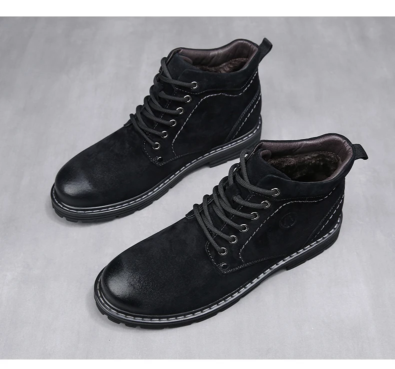 Winter Ankle Boots mens Genuine Leather Snow Boots Big Size 38-50 Outdoor Warm Winter Shoes for Men Anti-cold Boots Walker Peak
