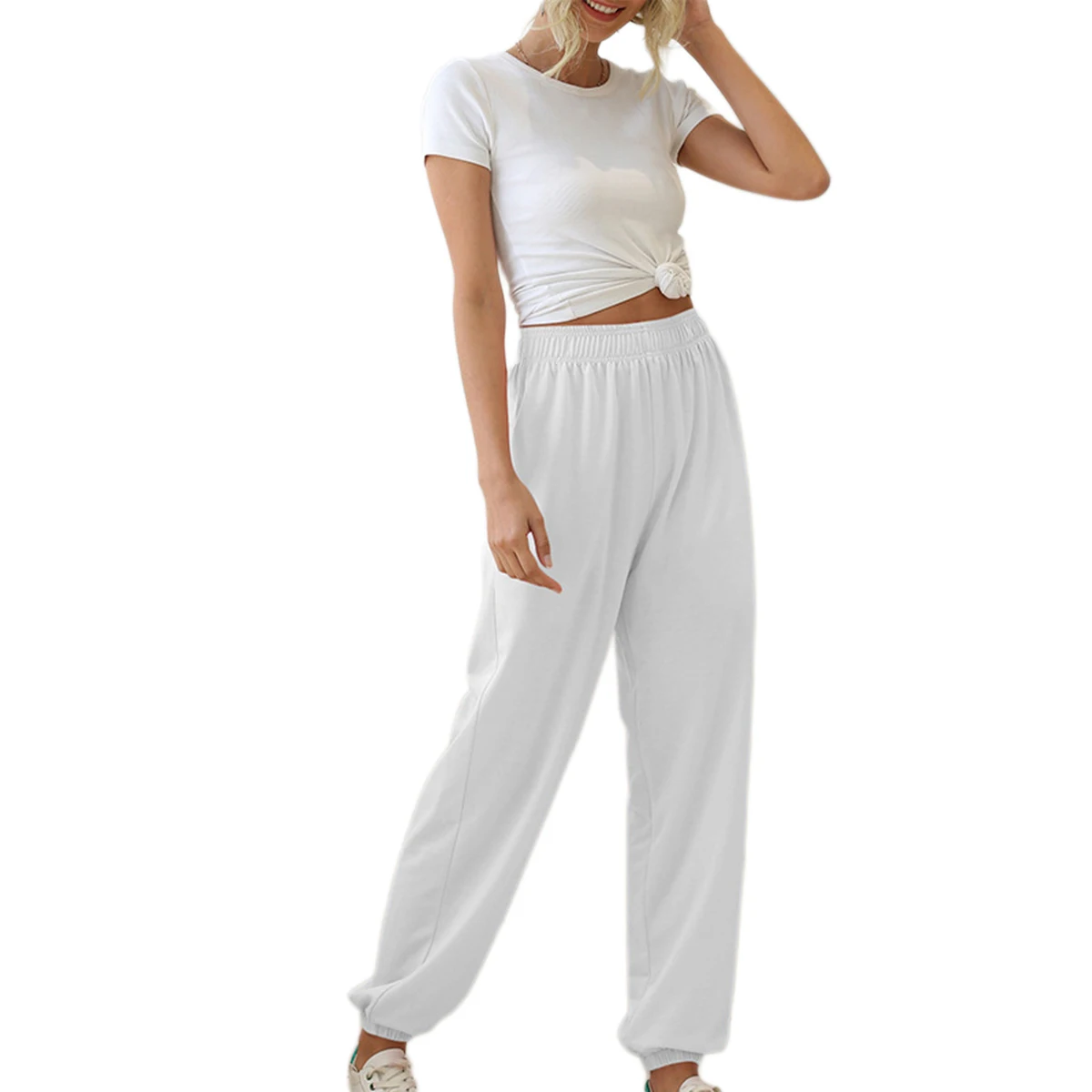 Новинка 2020 женские брюки эластичные с завышенной талией уличная одежда