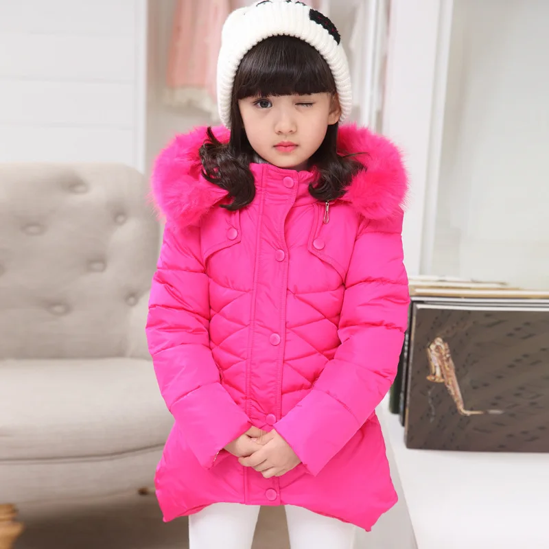 C-Rose red Пальто для девочек г. Новая зимняя детская одежда теплая хлопковая верхняя одежда лучшее детское пальто для девочек, модная верхняя одежда для детей - Цвет: C-Rose red