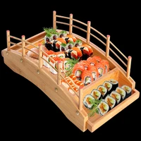 japanese wooden wood cuisine sushi bridge boats pine creative sushi sashimi plate platter sushi tableware decoration ornament