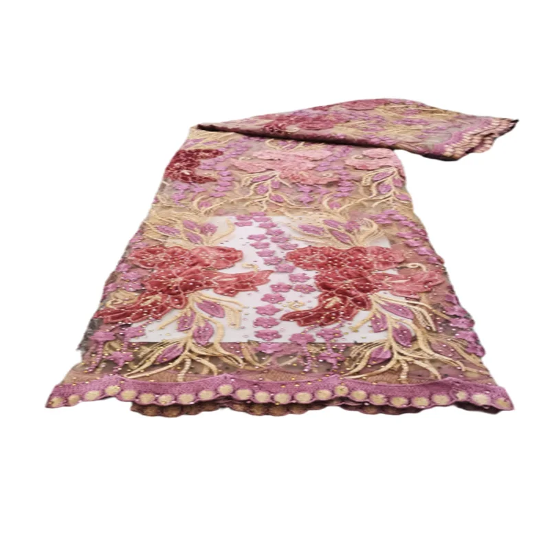 

High Quality Dubai Embroidered Nigerian Net Lace Fabric Pink France Cord Lace Fabric African Lace For Party Dress JL6-1