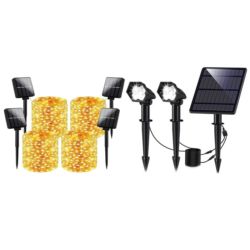 

4X Outdoor Solar String Lights Warm White & 1X Solar Pathway Lights Outdoor 10LED Solar Light B