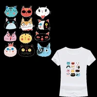 9 pcsset lovely washable cartoon cute cat face iron on patch children clothing patch diy patch iron on heat transfers stickers
