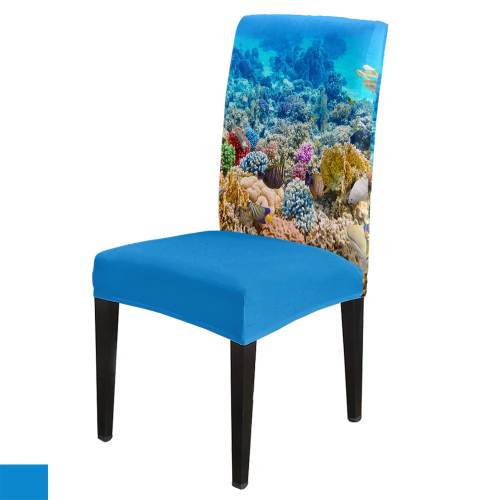 Spandex Chair Cover Ocean Coral Tropical Fish Colorful Chair Cover Home Decor Hotel Wedding Supplies Dining Chair Cover Stretch