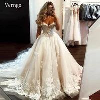 verngo off the shoulder lace floral wedding dress elegant short sleeves bride gowns puff tulle modern 2021bridal dress plus size