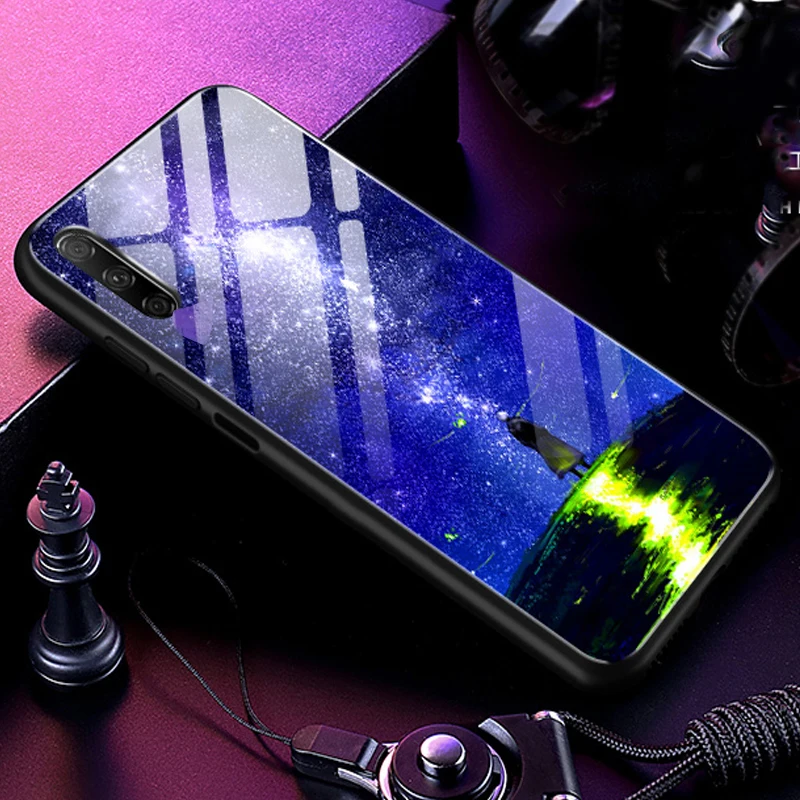 Закаленное Стекло чехол для Huawei Honor 9 X 9x Мягкая силиконовая накладка на заднюю панель для Huawei Honor 9X9 x звездным узором защитный чехол для телефона