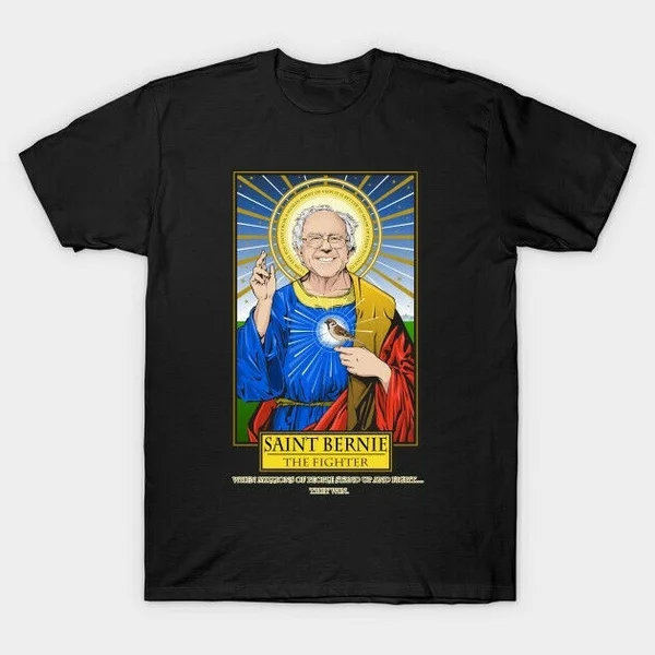 

Bernie Sander Saint Bernie The Fighter Vote For Bernie Funny Black T-Shirt