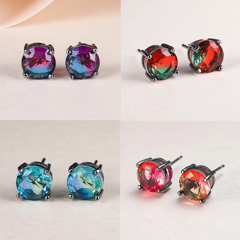 

Classic Fashion 8mm Tourmaline Earrings for Women Creative Black Gold Round Gemstone Crystal Stud Earrings Birthday Jewelry Gift