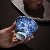 home kiln cup masters cup hand painted maintain flower cup all hand bell jingdezhen blue and white porcelain tea cups