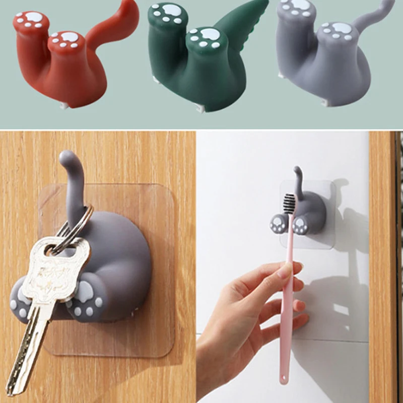 

1Pcs Creative Hook Nordic Animal Tail Hook Toothbrush Holder Multifunctional Storage Hanging Cartoon Sticky Hooks Without Holes