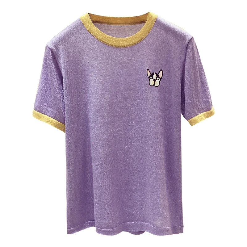 

The new summer 2021 Han Fanliang silk knitted silk short sleeve T-shirt female loose half sleeve ice render ins super fire coat