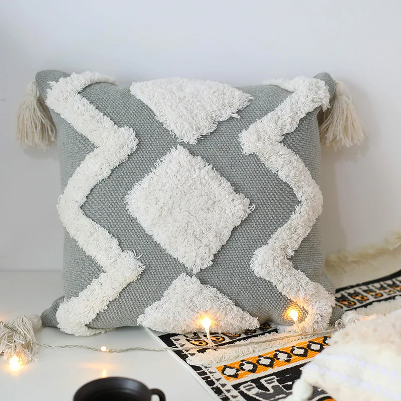 45x45 см cojines decorativos para sofa Morocco Геометрическая черно-белая ворсистая наволочка с кисточкой Рождественский чехол для подушки