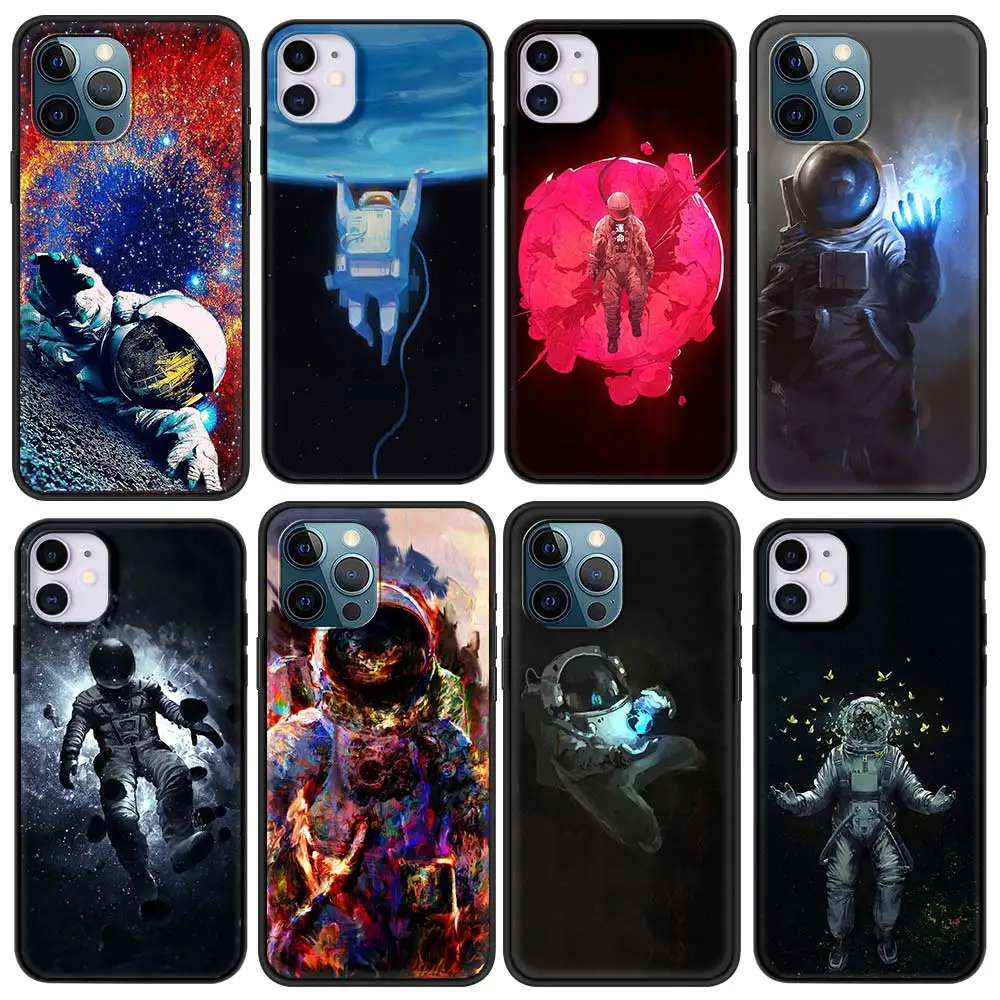 

Soft Phone Case for iPhone 11 13 12 Pro Max 7 8 Plus XR X XS Max SE(2020) 6 6S Plus Cover Shell Space Moon Astronaut