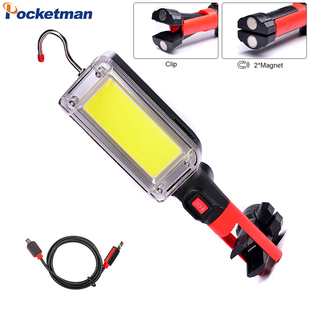 

Portable COB LED Work Light with Magnetic Base Hanging Hook Flashlight 360° Rotatable Work Lamp USB Flashlight