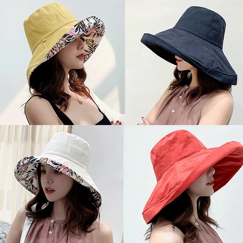 

Women's Hat Bucket hat Panamanian Women Four Seasons Fisherman Hat Big Brim Hat Double-Sided Fisherman Hat Sun Visor Sunhat