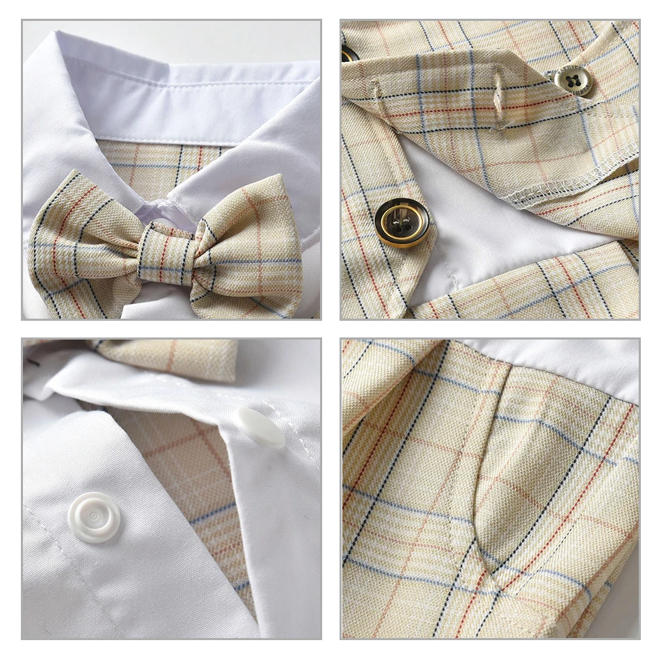 

Summer Fashion Kids Boy Gentleman Clothes Suits Short Sleeve Tops Bowtie +plaid Pants Formal Set Shorts Set Toddler Boy Outfit