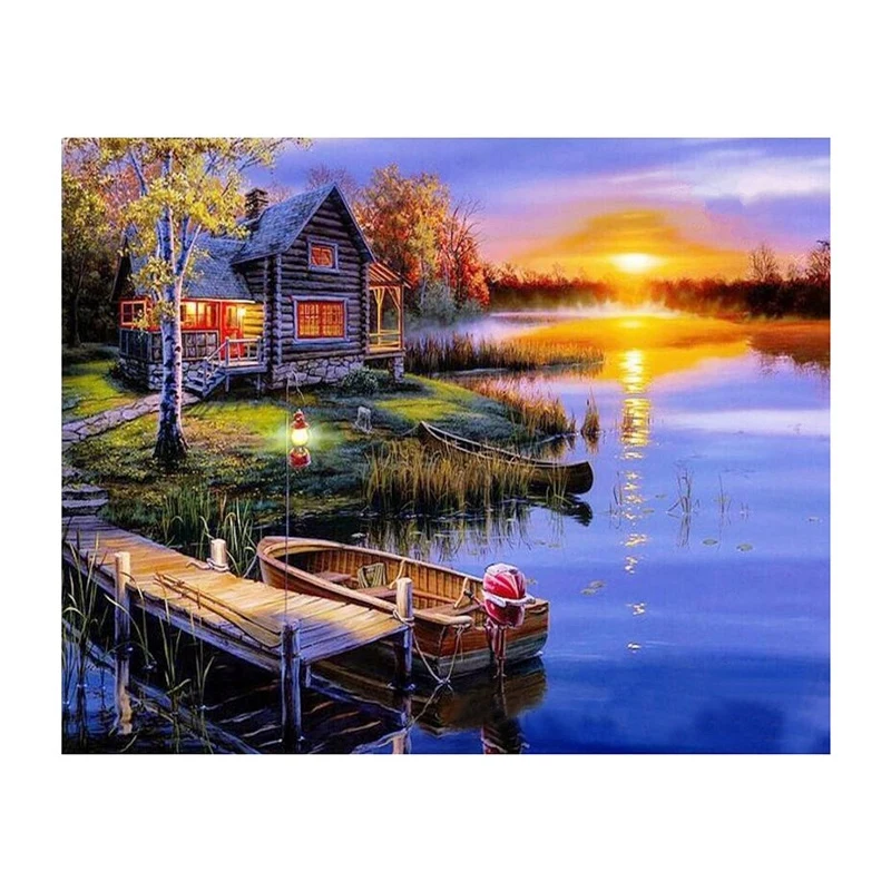 Sunset Village DIY Painting By Numbers Kit Modern Wall Art Picture Hand Painted for Home Decor Artworks | Дом и сад
