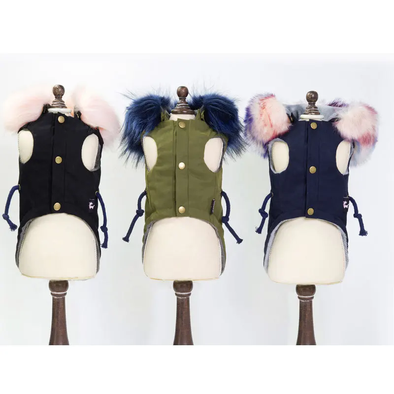 

Qupai autumn and winter new dog clothes two legged clothes big hair collar windbreaker Teddy Bomei casual pet clothing