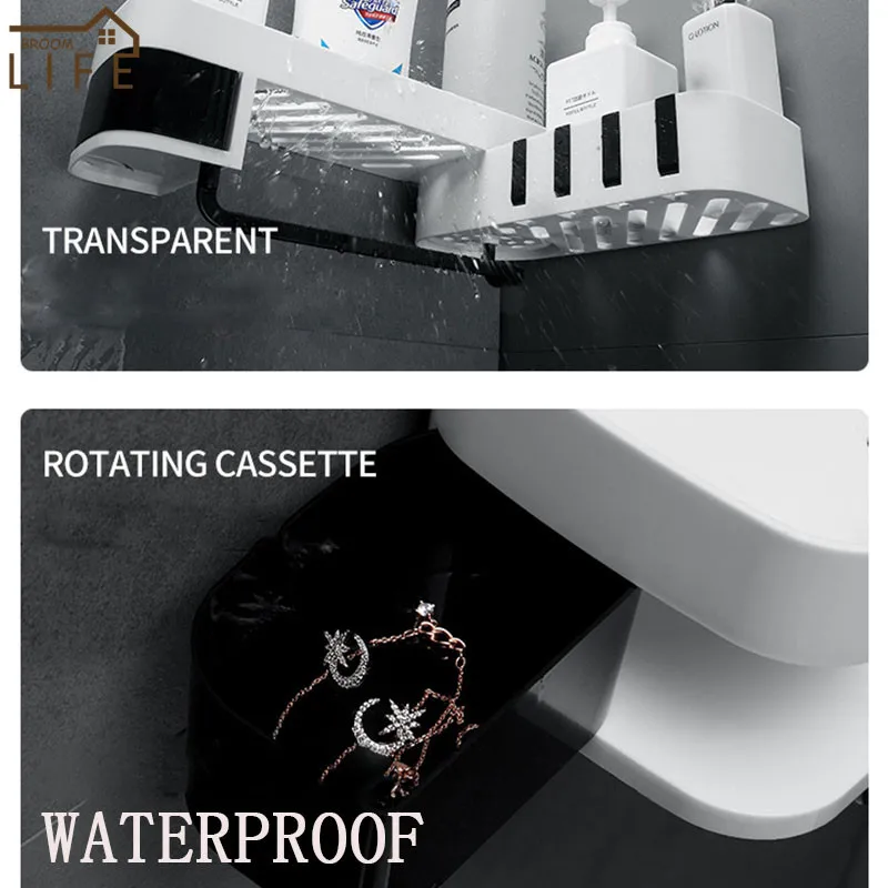 

Rotate Multilayer Bathroom Shelf Shampoo Storage Rack High-capacity Wall Mounted Kitchen Organizer Towel Holder Bath Accessories