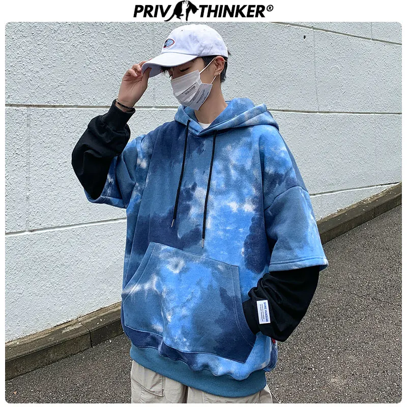 Privathinker мужские осенние толстовки с подделкой из двух частей 2020 теплая Модная