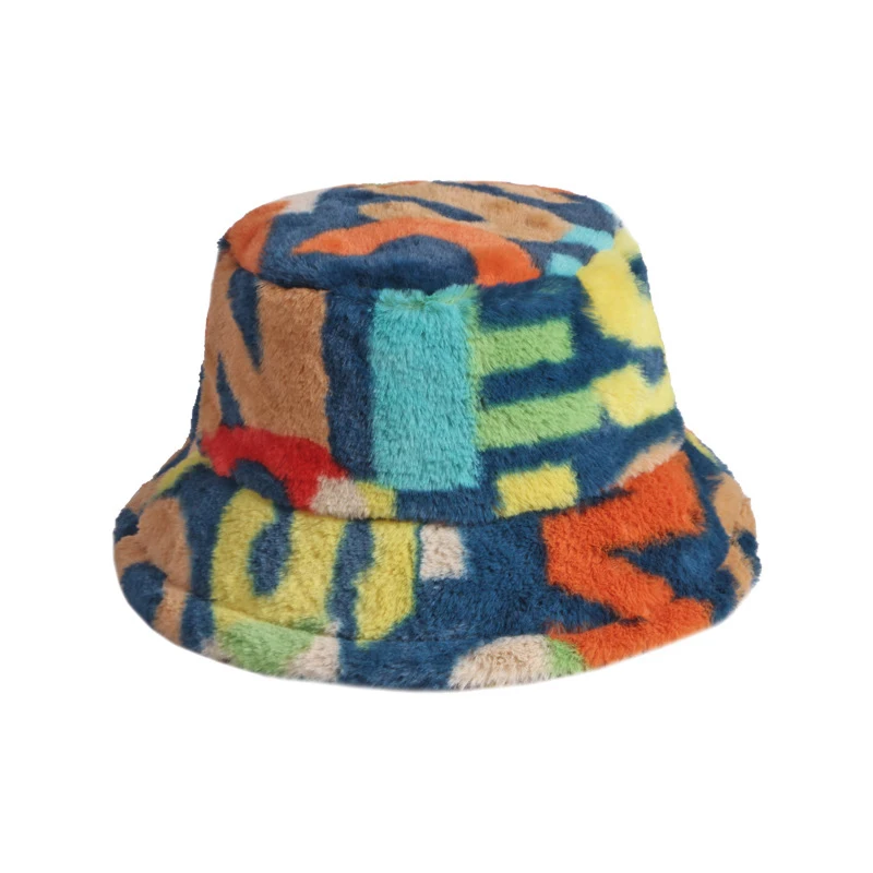 

Female Autumn And Winter New Digital Printed Fisherman Hat Women Korean Outdoor Imitation Rabbit Hair Warm Basin Hat