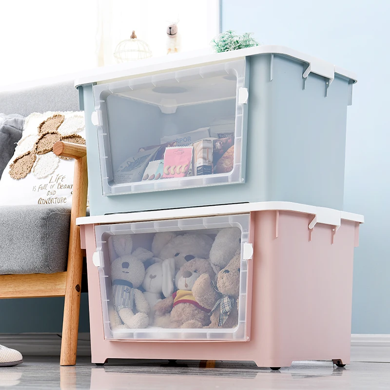 Большой пластиковый контейнер для хранения боковое открытие прозрачный одежды с