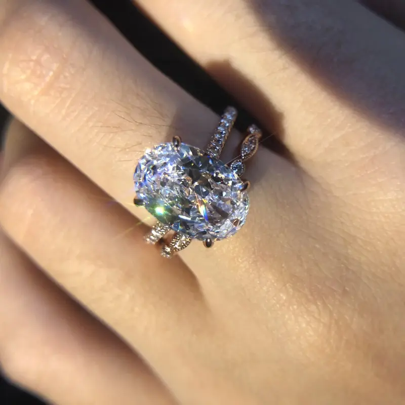

Jazaz Big Egg High Carbon Diamond Ring Set High quality 100% S925 Sterling Silver Spark Created Moissanite Wedding Jewelry B0745