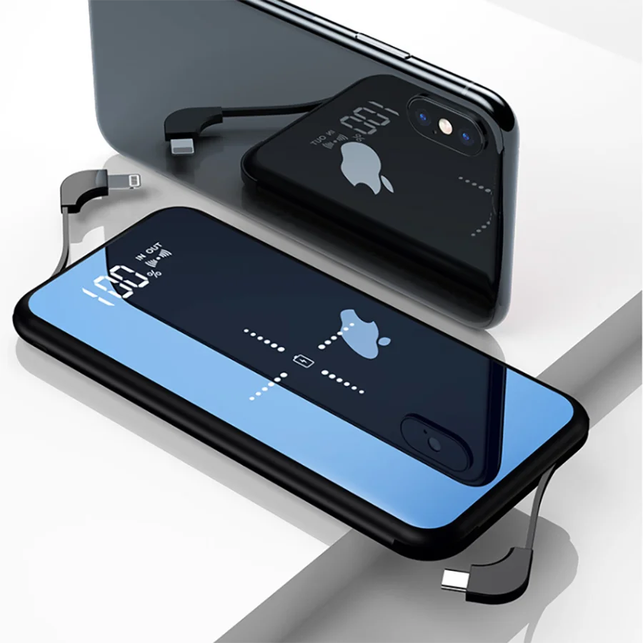 Беспроводное зарядное устройство Qi Slim 10000 мАч внешний аккумулятор с зеркальным
