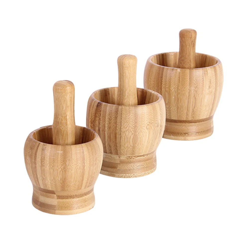 

Small Medium Large Manual Garlic Grinder Bamboo Mortar Pestle Set Herb Crush Pedestal Garlic Moisture-proof