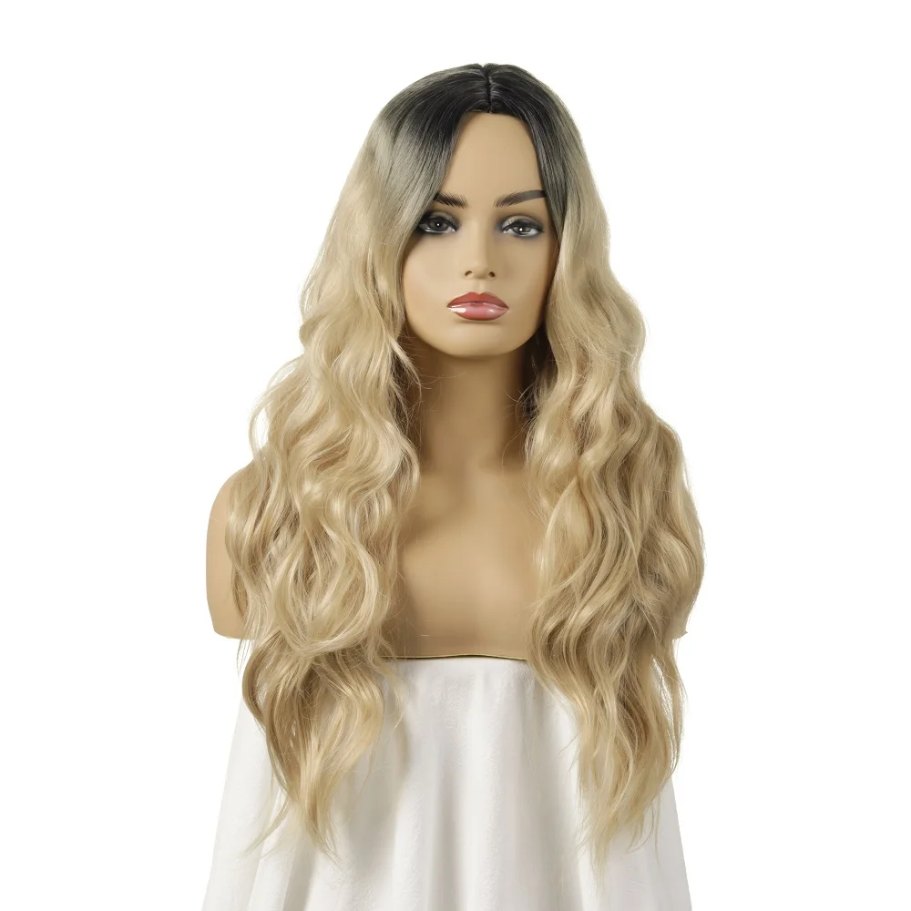 Ondulada para Branco Perucas de Cabelo Resistente ao Calor Ombre Loira Peruca Preto Feminino Sintética Natural Falso Cabelo Estilo Romance –