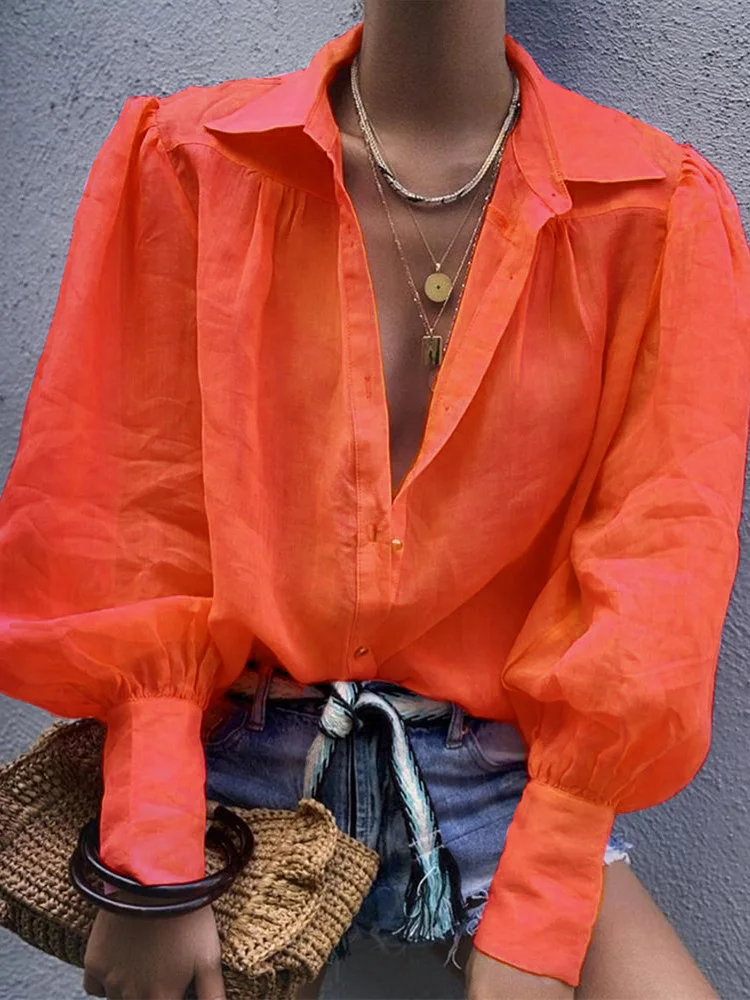 

Solid Lantern Sleeve Casual Shirt 2019 Autumn Women Elegant OL Office Leisure Blouse Female Colorful Top