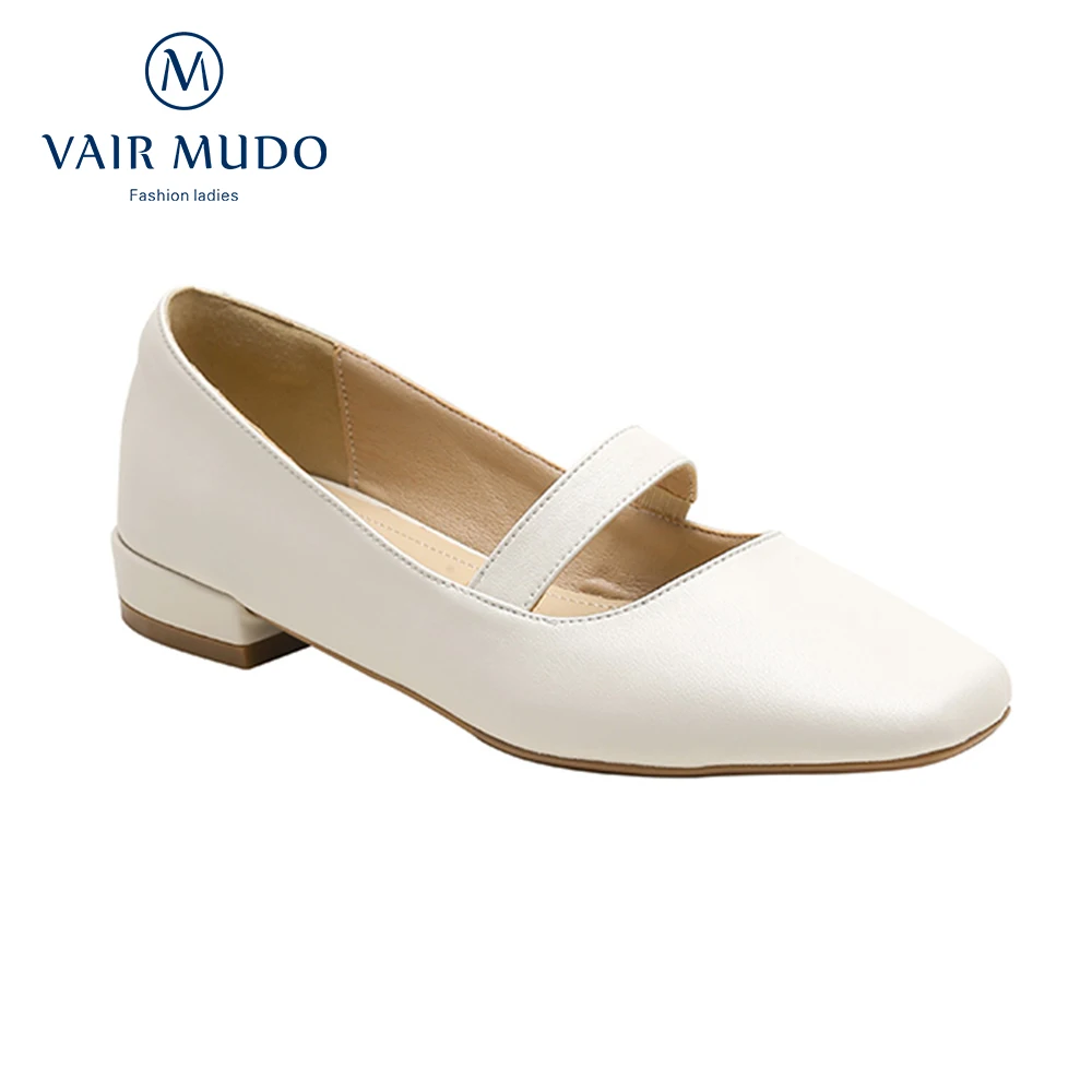 

VAIR MUDO Women Pumps Shoes Elegant Fashion Spring Autumn White Brown Mary Janes Round Toe Genuine Leather Office & Career D254L